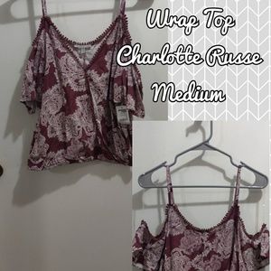 Faux Wrap Burgundy Cold Shoulder Top